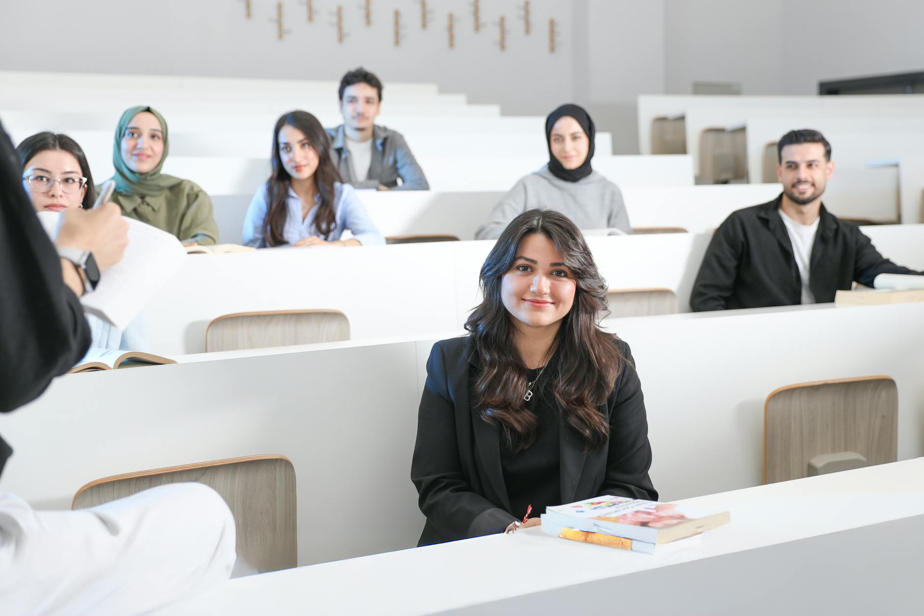 university lecture hall with diverse students